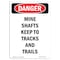 Signmission OSHA Danger, Mine Shafts Keep To Tracks And Trails, 10in X 7in Rigid Plastic, 7" W, 10" L, Portrait OS-DS-P-710-V-2491 - alternate 1